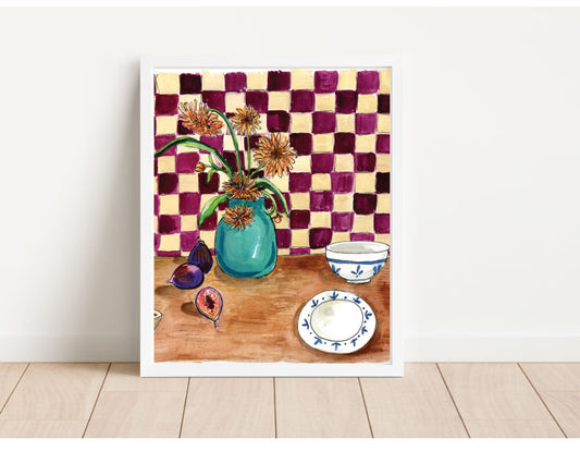 Flowers and Figs - Water Color Art Print