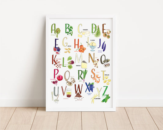 Lil' Chef Alphabet - Foodie Kids Water Color Art Print
