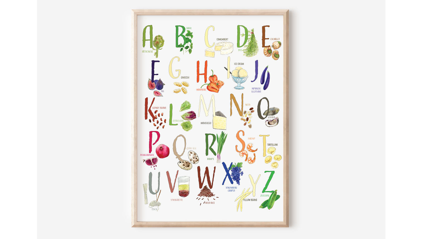 Lil' Chef Alphabet - Foodie Kids Water Color Art Print