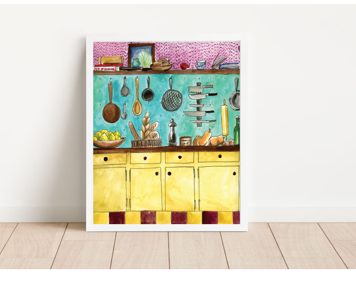 Julia Child Inspired Kitchen - Water Color Art Print