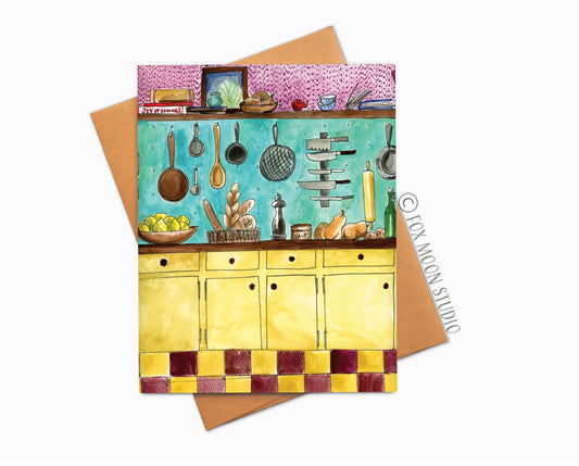 Julia Child Inspired kitchen - Just for Fun Greeting Card